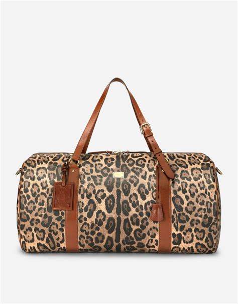 Dolce Gabbana Large Travel Bag In Leopard Print Crespo With Branded