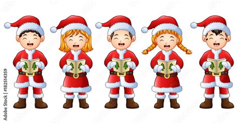 Five Happy Children Singing Christmas Carols Stock Vector Adobe Stock