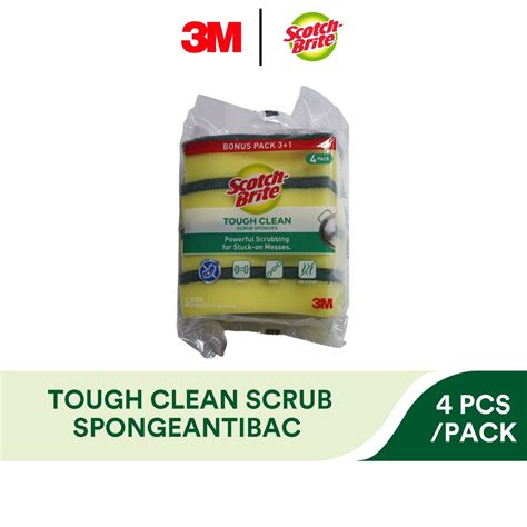 3m Scotch Brite Tough Clean Scrub Sponges Anti Bacteria Value Pack 4