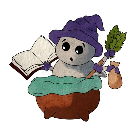 A Spider In A Witch Hat With A Book Of Spells In Its Paw Brews A Potion