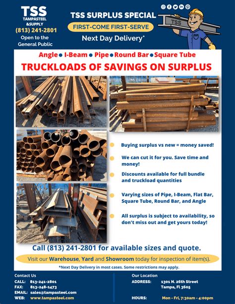 Current Surplus Specials Tampa Steel Supply