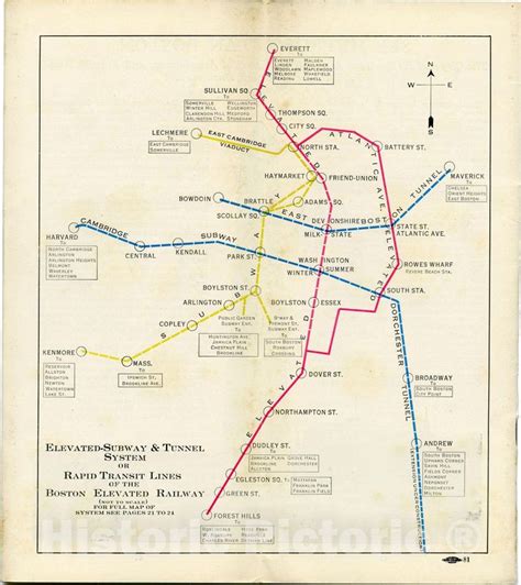 Historic Map Greater Boston Transit Maps Elevated Tunnel And Rapid