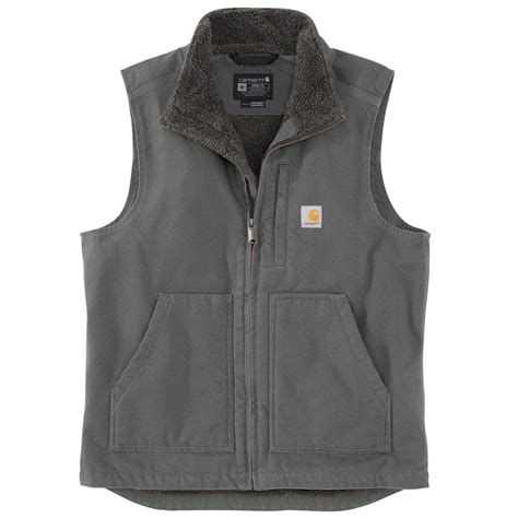 Carhartt Mens Medium Gravel Cotton Loose Fit Washed Duck Sherpa Lined Mock Neck Vest 104277 Gvl