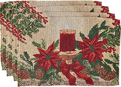 Elrene Home Fashions Red And White Poinsettias Holiday Fabric Placemat