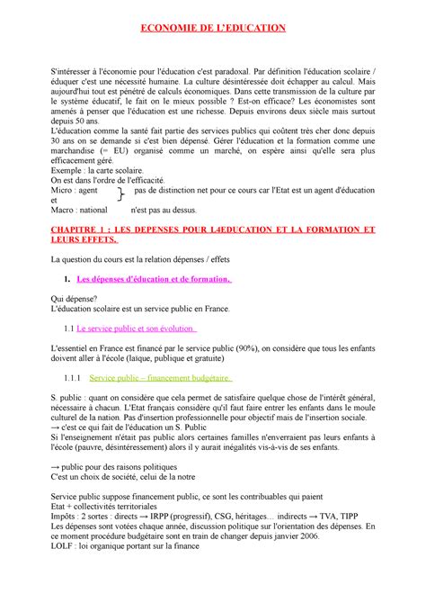 Economie Education ECONOMIE DE LEDUCATION S intéresser à l économie