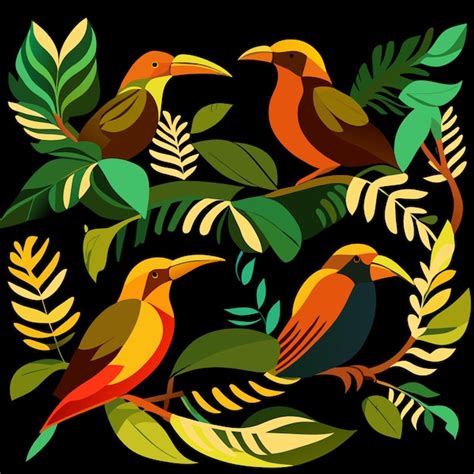 Aves Tropicales Del Amazonas En Acuarela Vector Premium