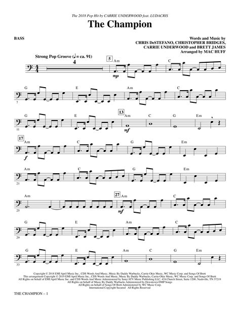 The Champion Feat Ludacris Arr Mac Huff Bass Sheet Music