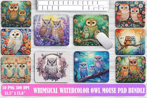 Whimsical Watercolor Owl Mouse Pad Graphic By Foxmia Creative Fabrica