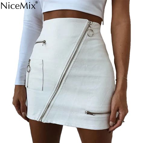 Nicemix 2019 Sexy High Waist Skirts Womens Pu Leather Skinny Pencil