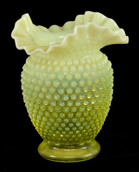 Sold Price Fenton Art Glass Topaz Yellow Hobnail Vase September