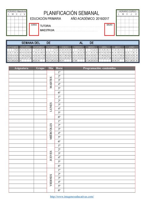 Planificador Semanal Primaria Para Programaci N De Contenidos Editable