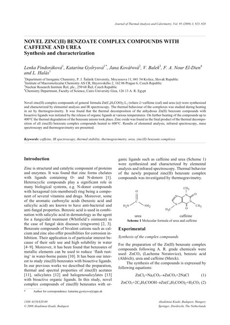 Pdf Novel Zincii Benzoate Complex Compounds With Caffeine And Urea