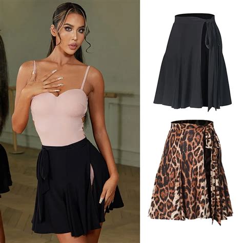 Mulheres Saia De Dan A Latina Roupa De Adulto Leoprad Preto Cachecol Quadril Cha Cha Rumba