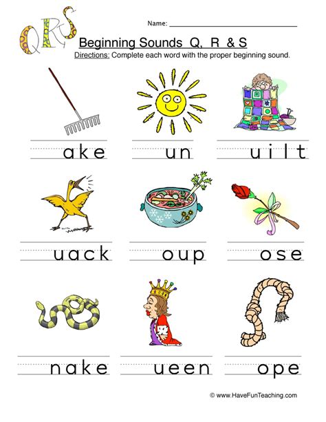 Beginning Sounds Q R S Worksheets Worksheetscity