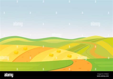 Vector Illustration Of Beautiful Summer Rural Green And Yellow Fields