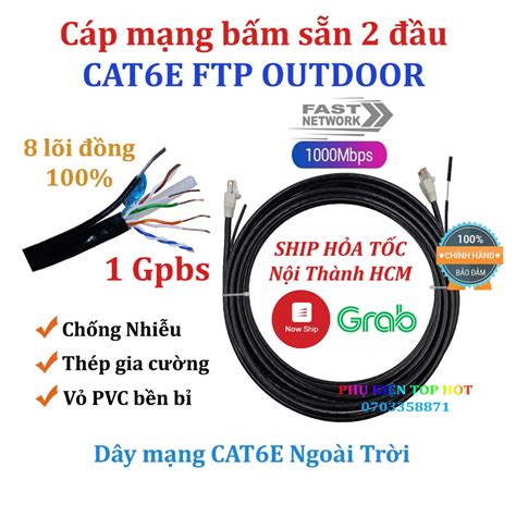 Cáp mạng ngoài trời Cat6 FTP bấm sẵn 2 đầu 8 lõi đồng nguyên chất