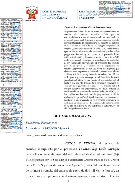 Casación N º 1155 2021 Ayacucho DE JUSTICIA DE LA REPÚBLICA CASACIÓN