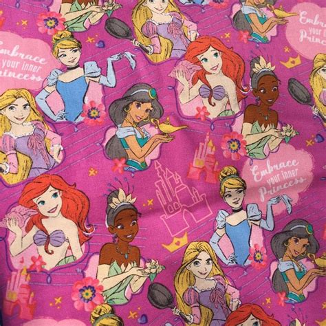 Disney Princess Fabric Cotton Remnant Pink 13x18 In Scraps Etsy