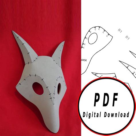 Diy Wolf Mask Eva Foam Helmet Pattern Blueprint Template Vector