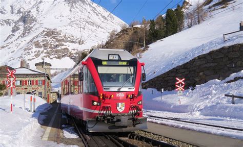 Bernina Express Leaving Alp Grum Swiss Travel Pass Bernina Express