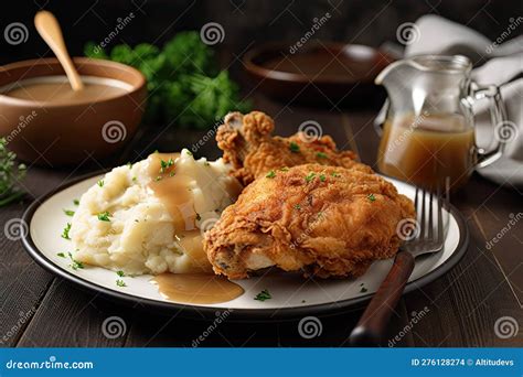 Plate Of Fried Chicken And Mashed Potatoes With Gravy Stock Illustration Illustration Of