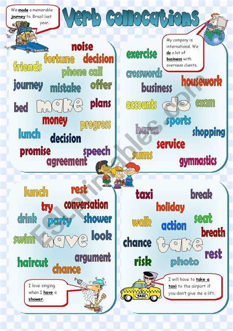 VERB COLLOCATIONS Poster Exercises 3PAGES B W KEY Included