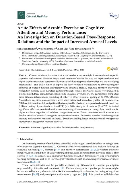 PDF Acute Effects Of Aerobic Exercise On Cognitive Attention And