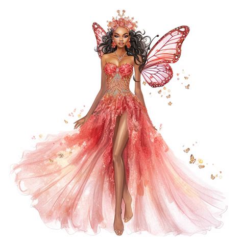 Glitter Hand Illustrated Barbie Inspirred Brown Skin Fairy Floral