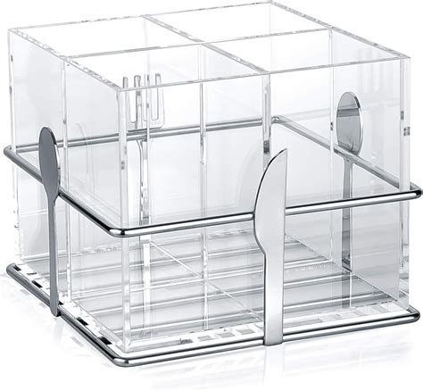 Ledécor Acrylic Countertop Silverware Caddy In Chrome Base Kitchen