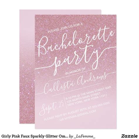 Girly Pink Faux Sparkly Glitter Ombre Bachelorette Invitation Zazzle