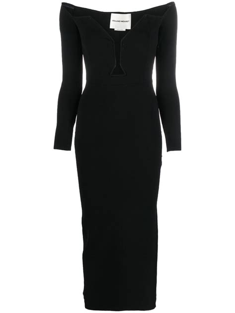 Roland Mouret V Neck Long Sleeved Maxi Dress Black Farfetch