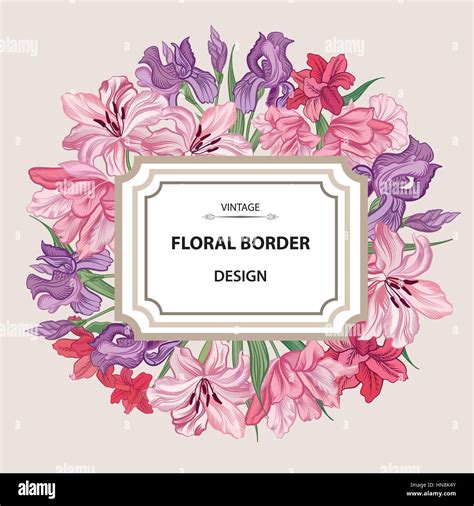 Floral border. Flower background. Vintage flourish spring card or cover ...