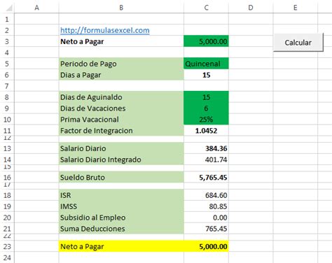 Formula Para Calcular Sueldo Quincenal En Excel Printable Templates Free