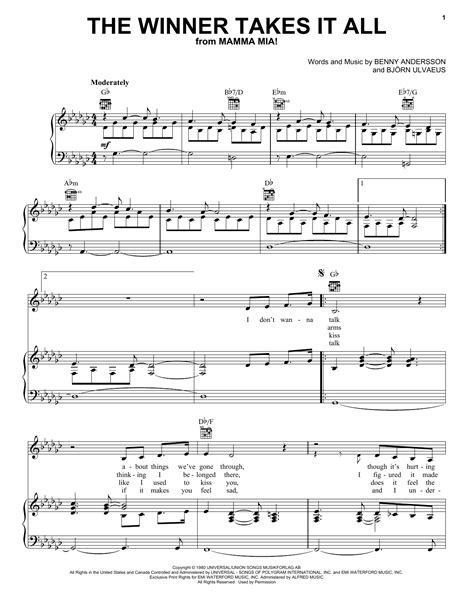 The Winner Takes It All Sheet Music By ABBA Piano Vocal Guitar