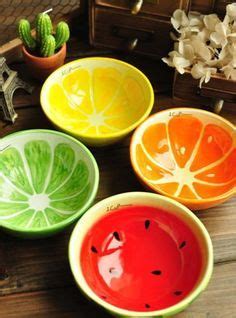 Painted Ceramic Fruit Citrus Design Bowls Watermelon Orange Lemon