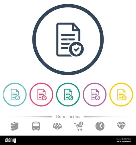 Document Protected Flat Color Icons In Round Outlines 6 Bonus Icons