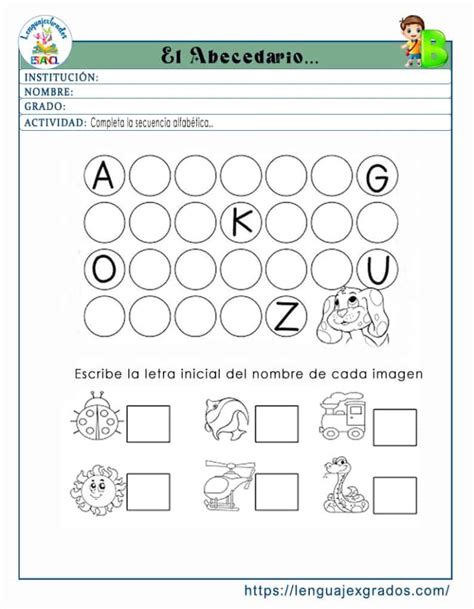 Ejercicios para enseñar el abecedario a niños de Preescolar Lenguaje