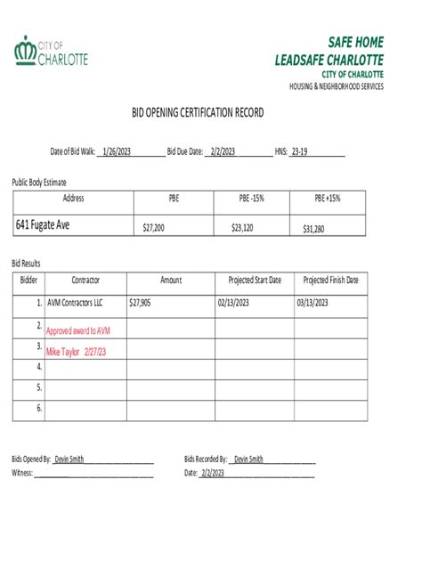 Fillable Online Bid Opening Sheet Fax Email Print Pdffiller