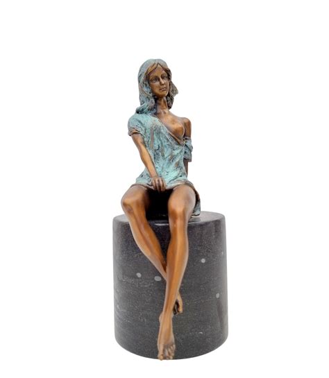 Bronze Sculpture Of A Sitting Woman Half Nude Woman Etsy