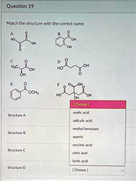 Solved Question Match The Structure With The Correct Name Oh Oh Hac