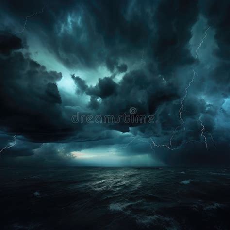 Black Dark Cyan Blue Dramatic Night Sky Gloomy Ominous Storm Rain