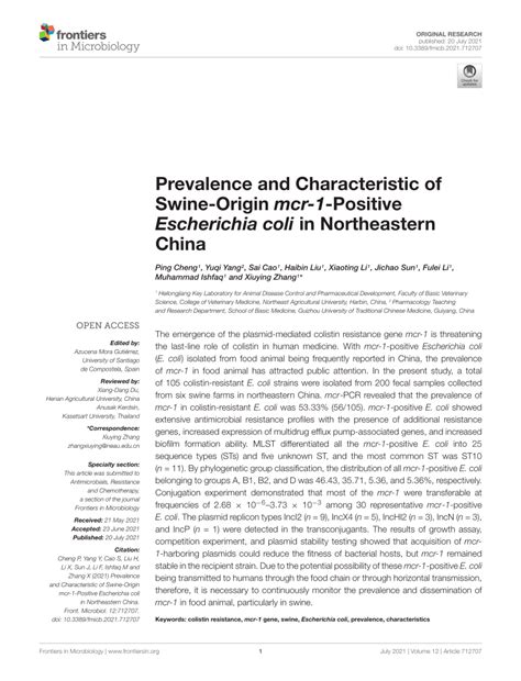 Pdf Prevalence And Characteristic Of Swine Origin Mcr Positive