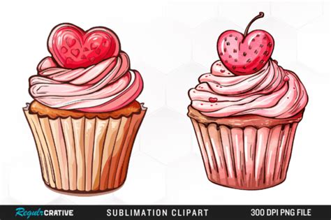 Watercolor Valentines Cupcakes Clipart Graphic By Regulrcrative