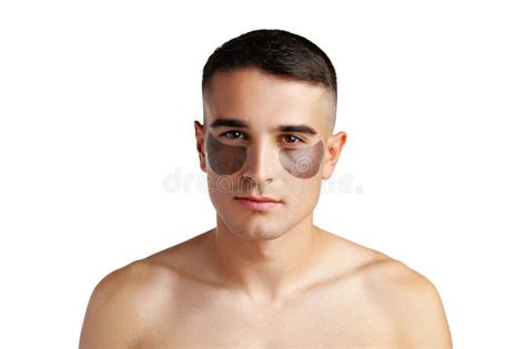 Portrait of Attractive Young Male Model with Eye Patches on White ...