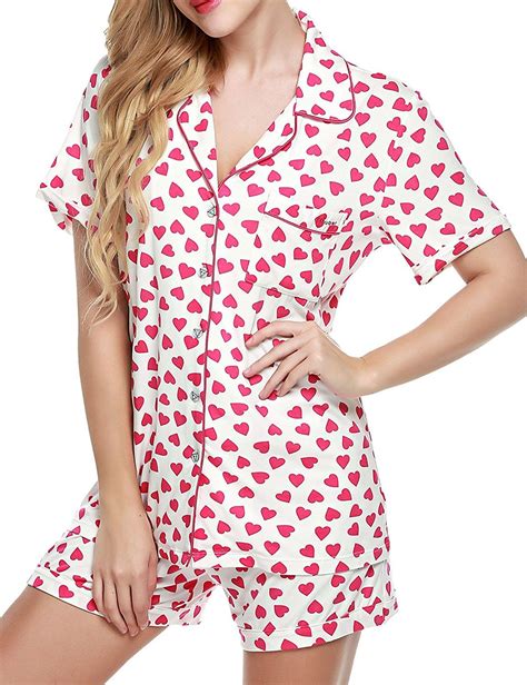 Ekouaer Womens Sleepwear Short Sleeve Pajama Set With Pj Shorts