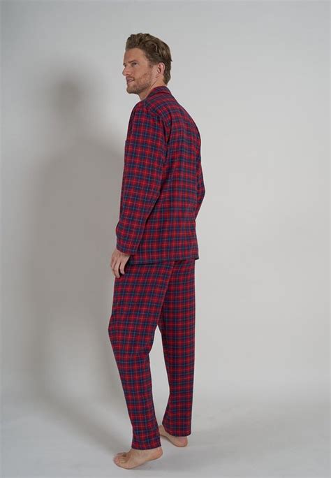 Tom Tailor Heren Pyjama Flanel Met Knoopjes Donkerrood Geruit Maat