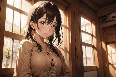 Premium AI Image | anime girl in a brown dress with a yellow shirt