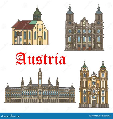 Architecture Landmarks Of Austria Vector Icons Stock Vector