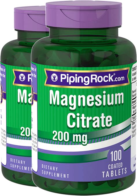 Magnesium Citrate 200 Mg 2 X 100 Pills Supplement Capsules Piping Rock Health Products