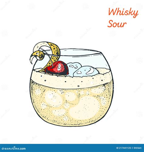 Whiskey Sour Cocktail Illustration Alcoholic Cocktails Hand Drawn